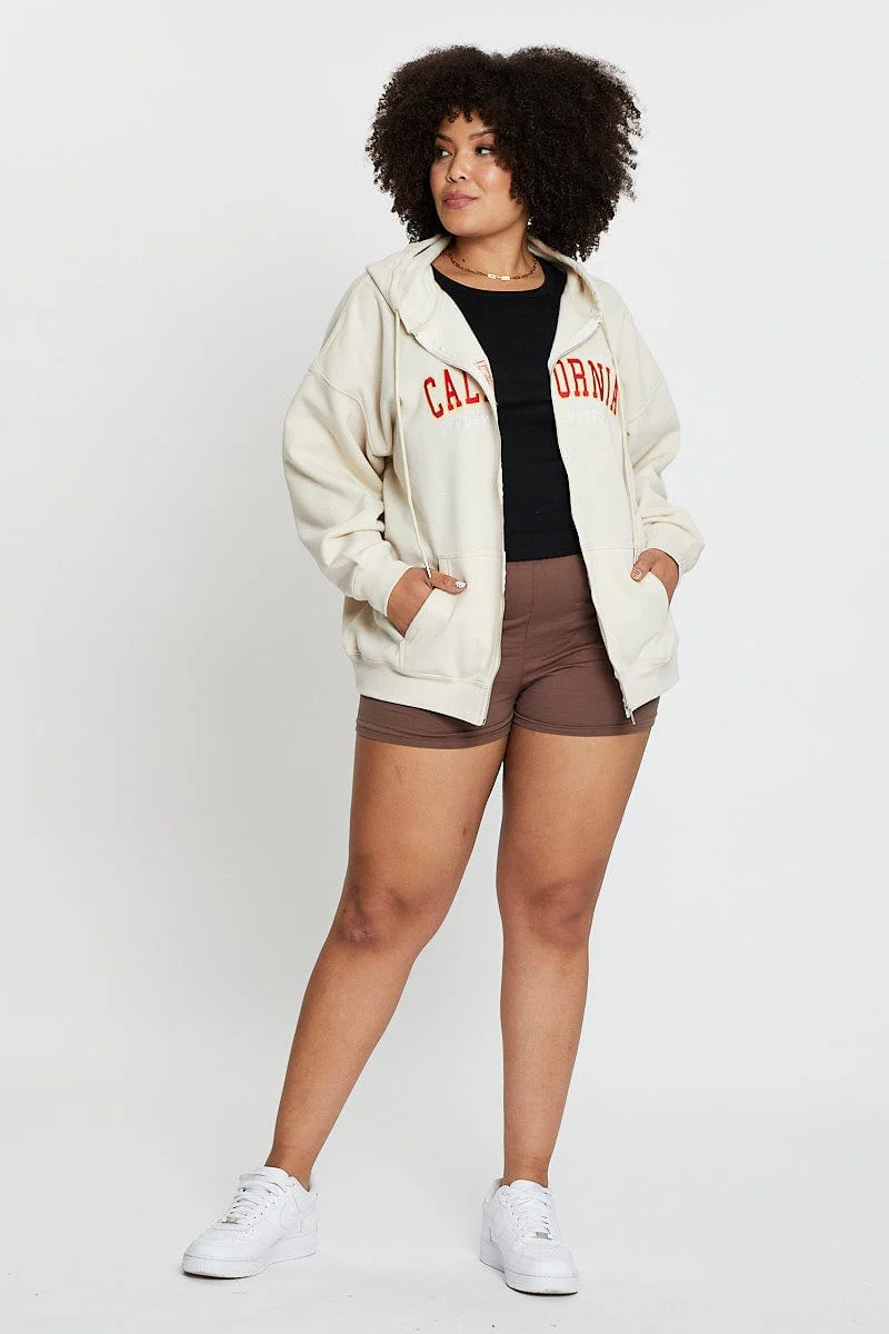 Beige Long Sleeve California Graphic Zip Sweat Top - Image 2
