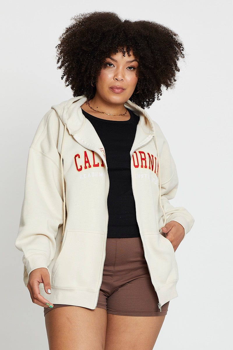 Beige Long Sleeve California Graphic Zip Sweat Top - Image 3