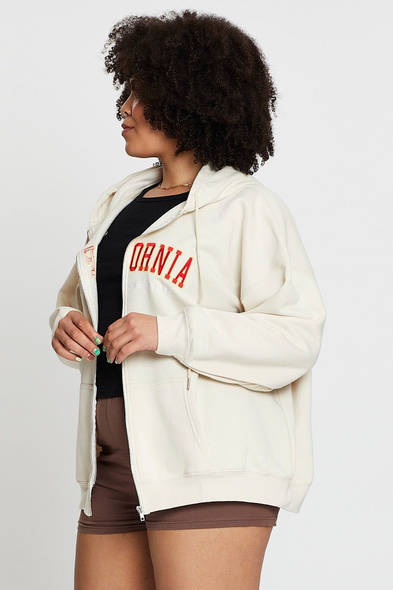 Beige Long Sleeve California Graphic Zip Sweat Top - Image 4