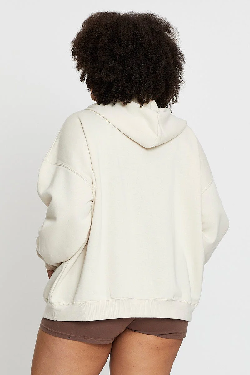 Beige Long Sleeve California Graphic Zip Sweat Top - Image 5