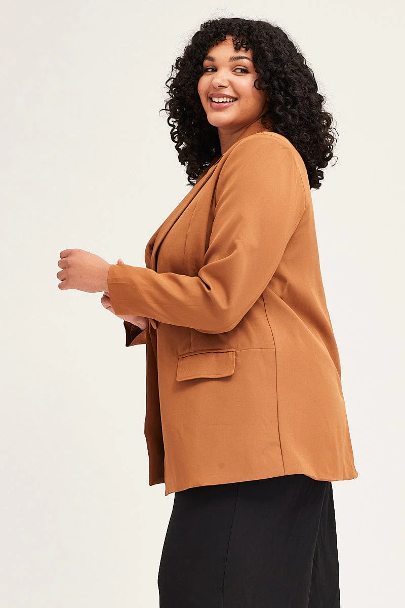 Beige Long Sleeve Double Breasted Blazer - Image 4