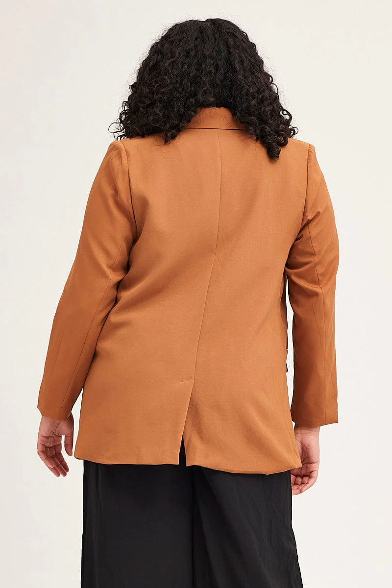 Beige Long Sleeve Double Breasted Blazer - Image 5