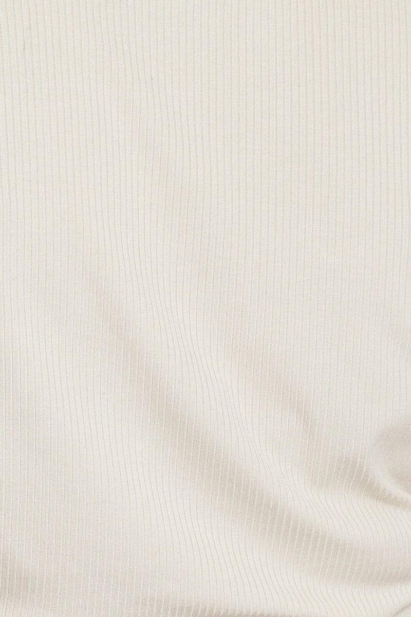 Beige Long Sleeve Ruched Front Rib Top - Image 6