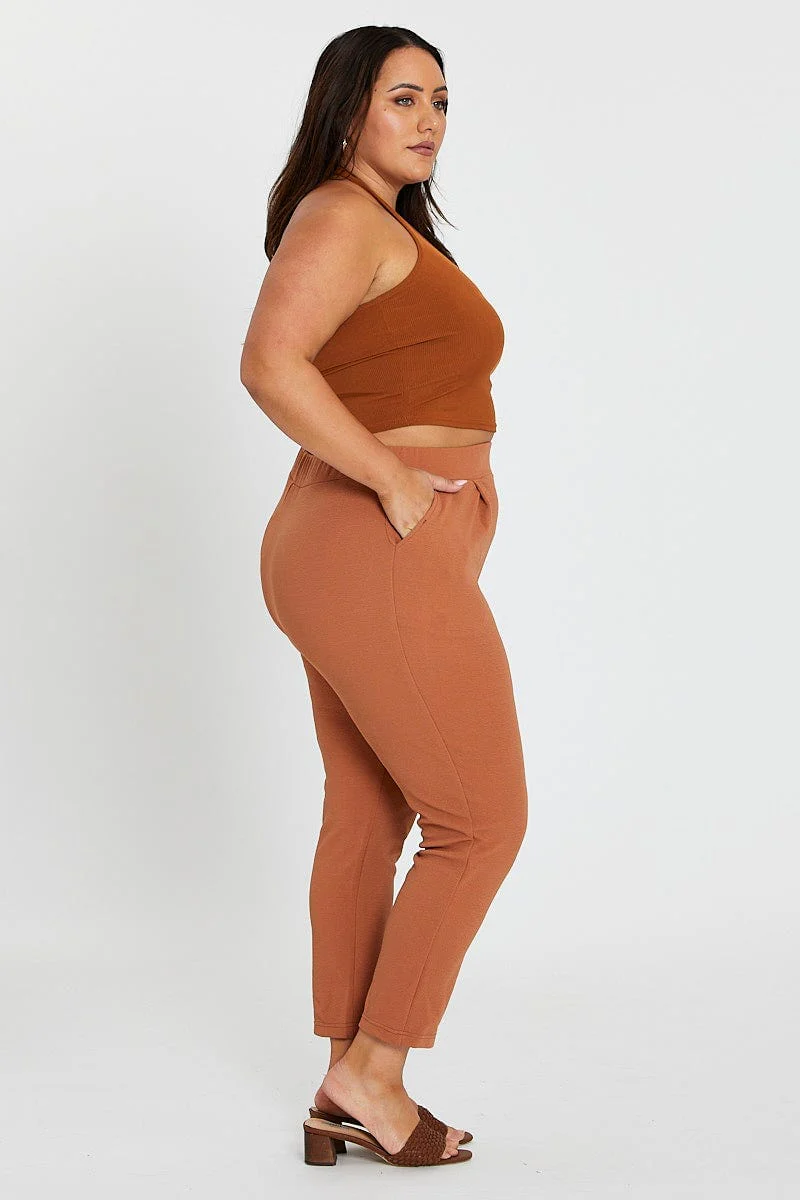 Beige Mid Rise Beige Slim Pants - Image 4