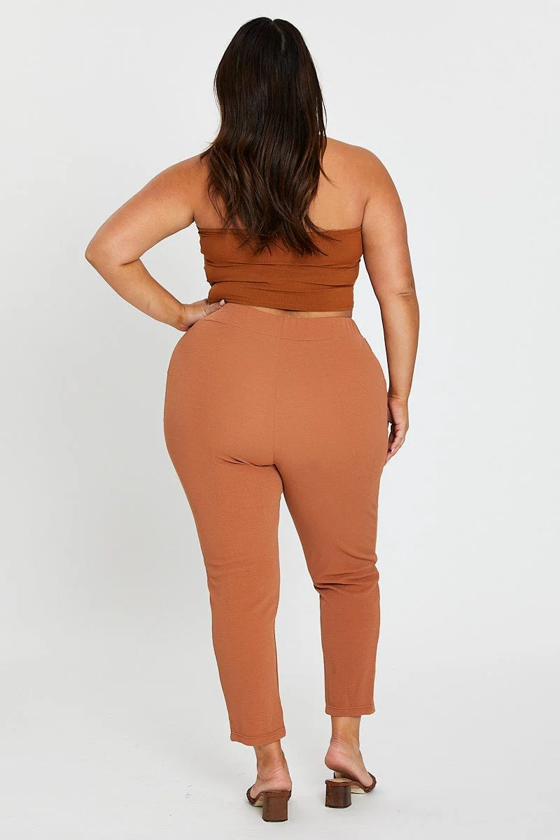 Beige Mid Rise Beige Slim Pants - Image 5