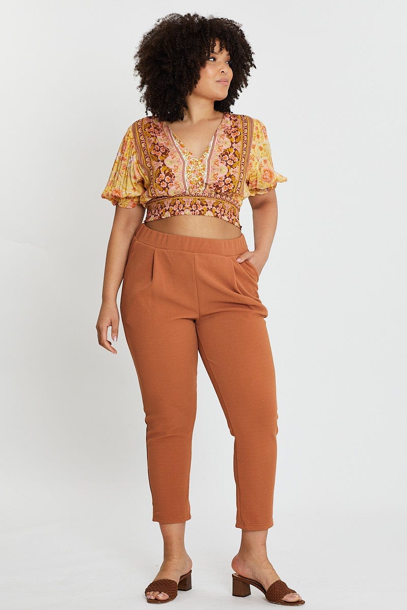 Beige Mid Rise Black Slim Pants - Image 3
