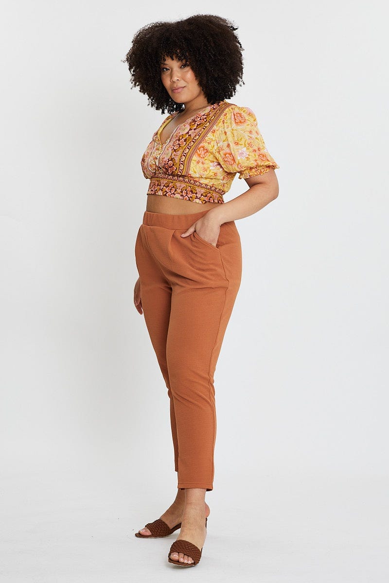 Beige Mid Rise Black Slim Pants - Image 4