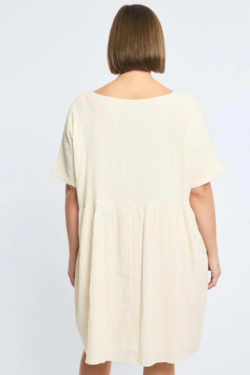 Beige Mini Dress Textured Tie Front - Image 4