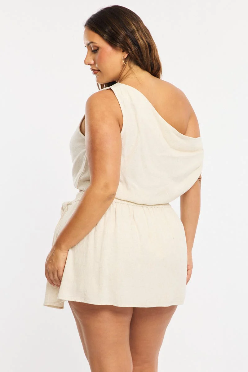 Beige Mini Skirt Tie Waist Linen Blend - Image 5