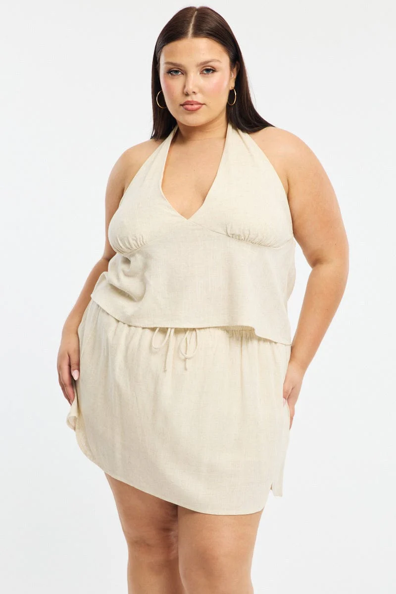 Beige Mini Skort Linen Blend - Image 3