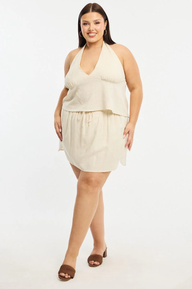 Beige Mini Skort Linen Blend - Image 4