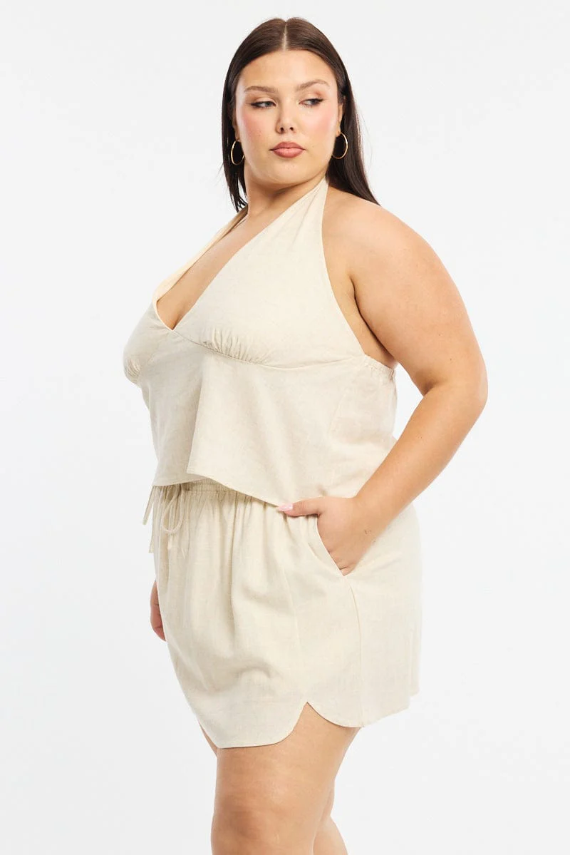 Beige Mini Skort Linen Blend - Image 5
