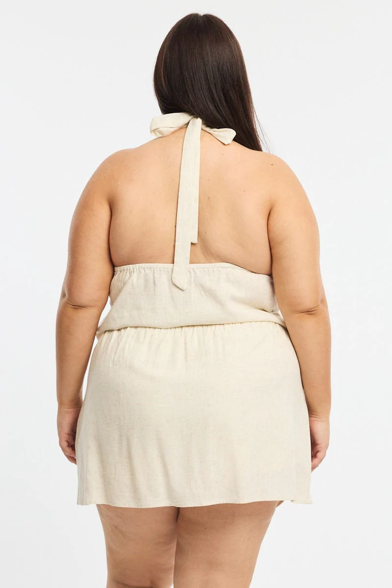 Beige Mini Skort Linen Blend - Image 6
