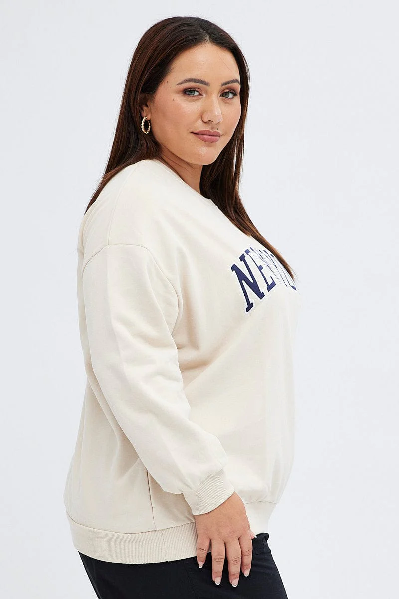Beige New York Embroidered Sweater - Image 4