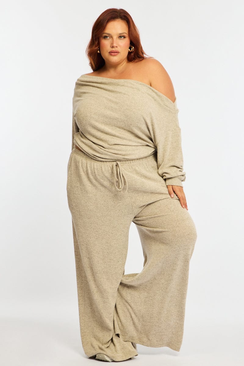 Beige Off Shoulder Top Long Sleeve - Image 3