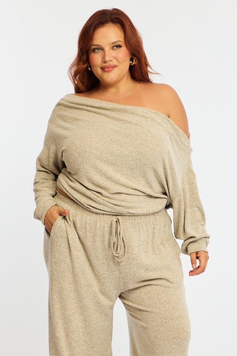 Beige Off Shoulder Top Long Sleeve - Image 4