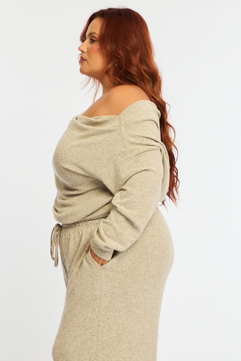 Beige Off Shoulder Top Long Sleeve - Image 5