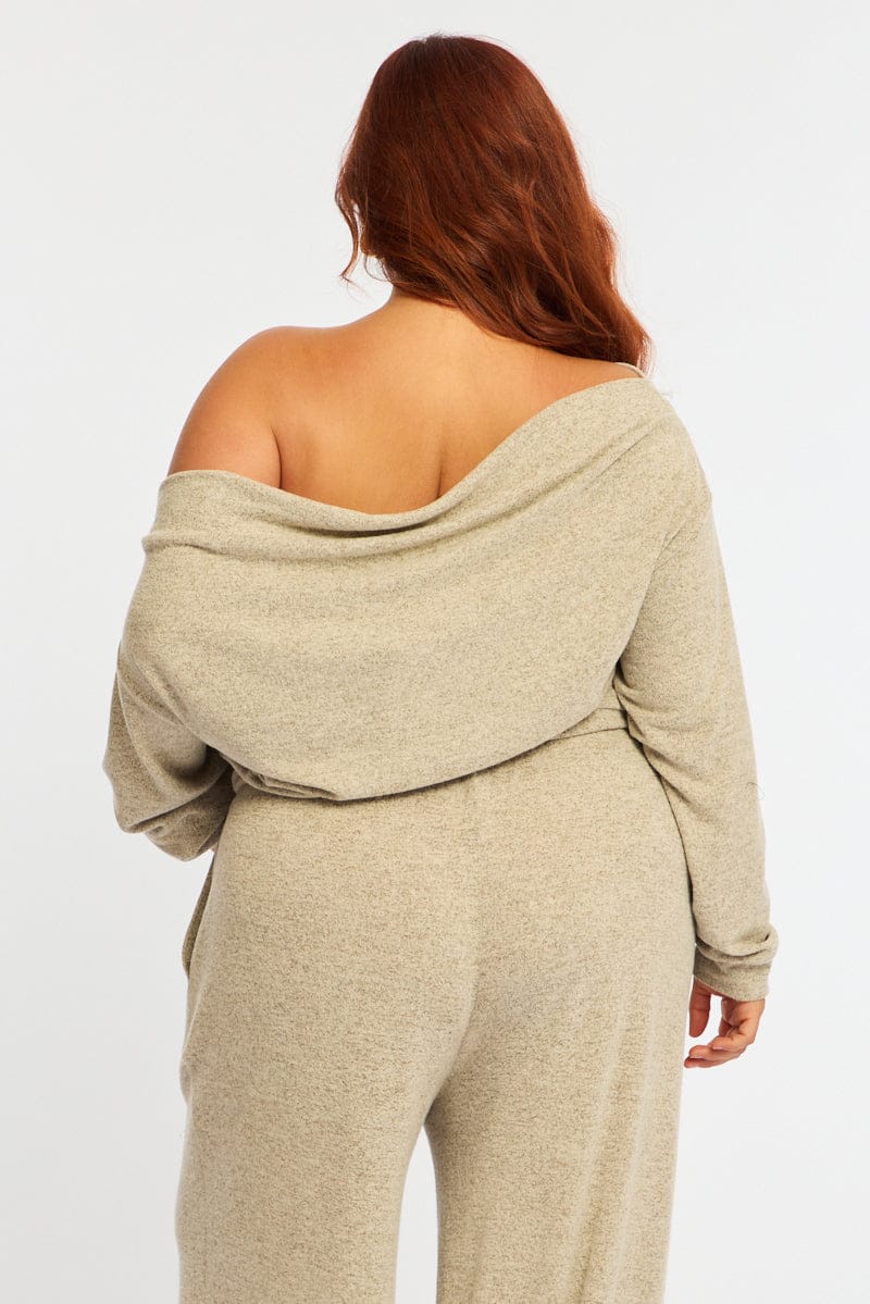 Beige Off Shoulder Top Long Sleeve - Image 6