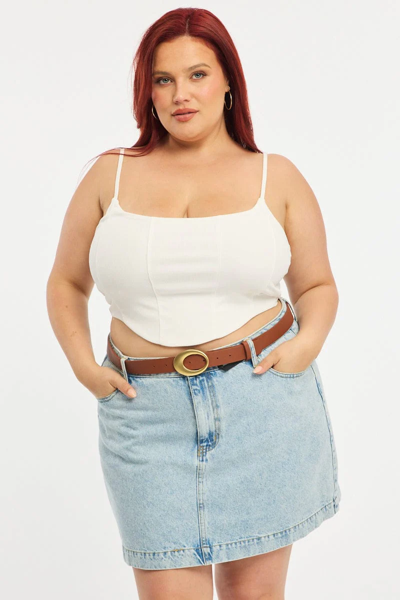 Beige Oval Buckle Belt