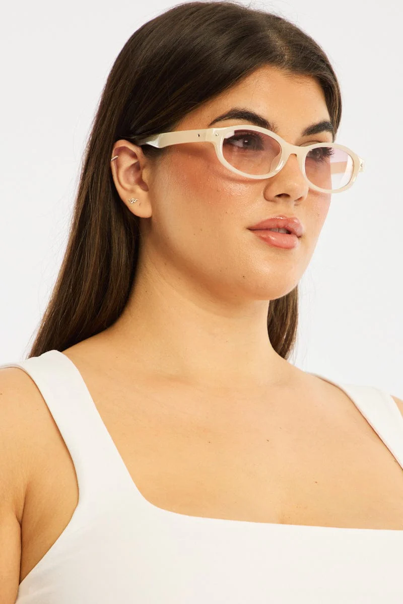 Beige Oval Sunglasses - Image 2