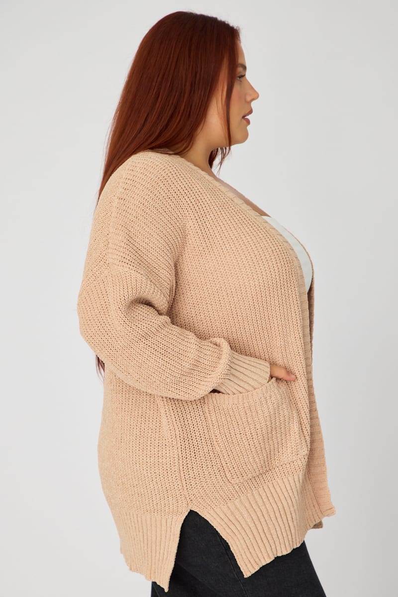 Beige Oversized Cardigan Long Sleeve Chenille - Image 3