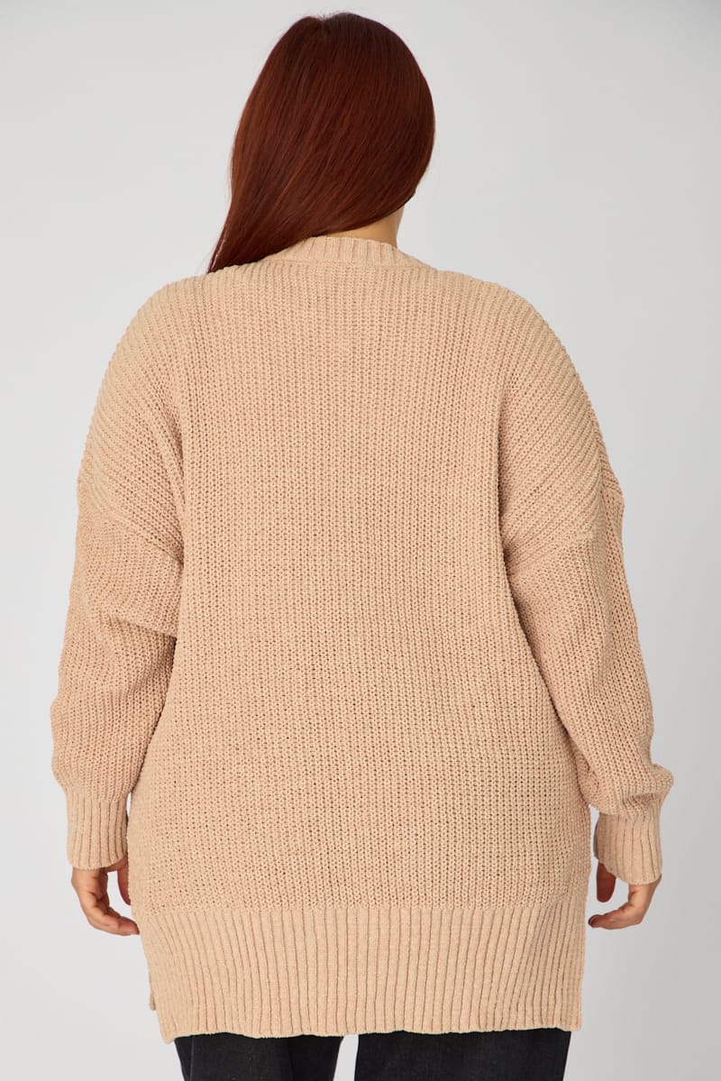 Beige Oversized Cardigan Long Sleeve Chenille - Image 4