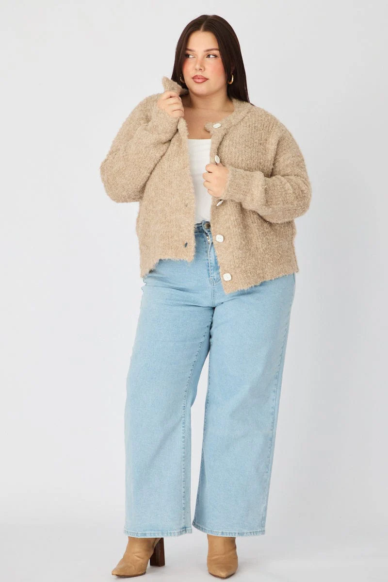 Beige Oversized Cardigan Long Sleeve - Image 3