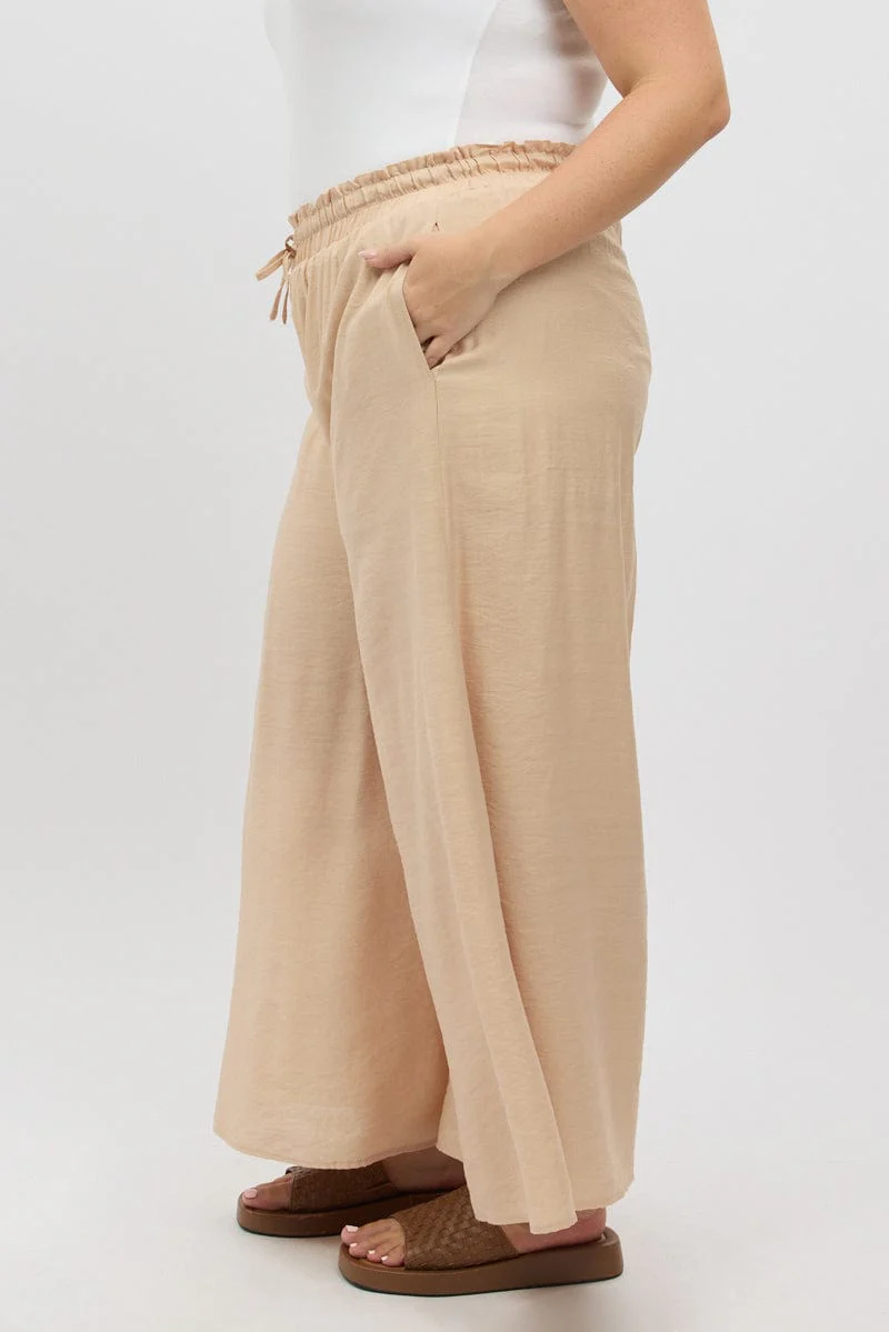 Beige Paperbag Waist Very Wide Leg Pants - Image 4