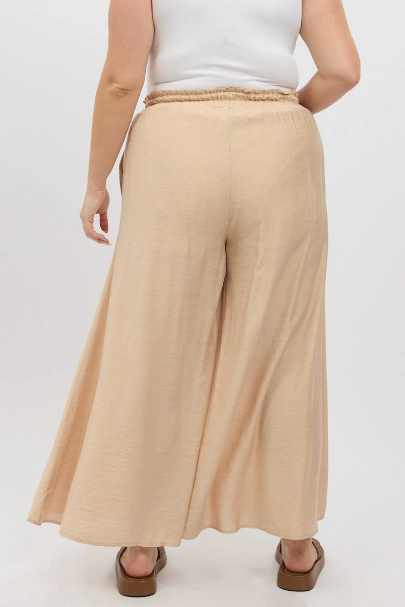 Beige Paperbag Waist Very Wide Leg Pants - Image 5