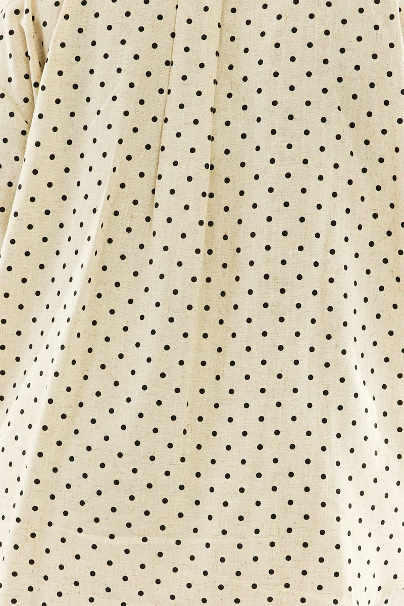 Beige Polka Dot Relaxed Shirt Short Sleeve Linen Blend - Image 6