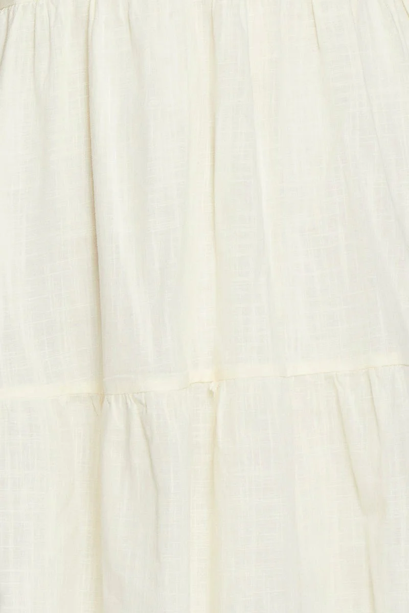 Beige Puff 3/4 Sleeve Textured Cotton Oatmea Layer Dress - Image 6