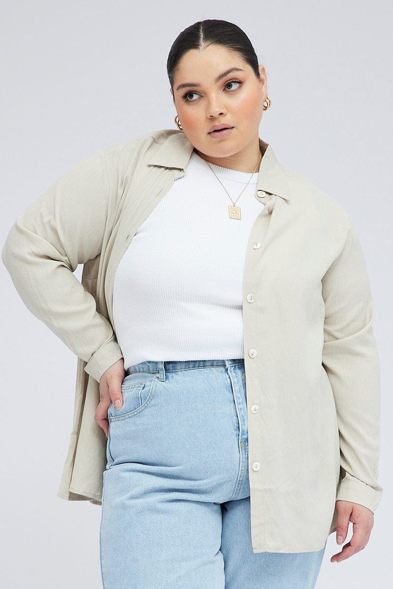 Beige Relaxed Shirt Long Sleeve - Image 3