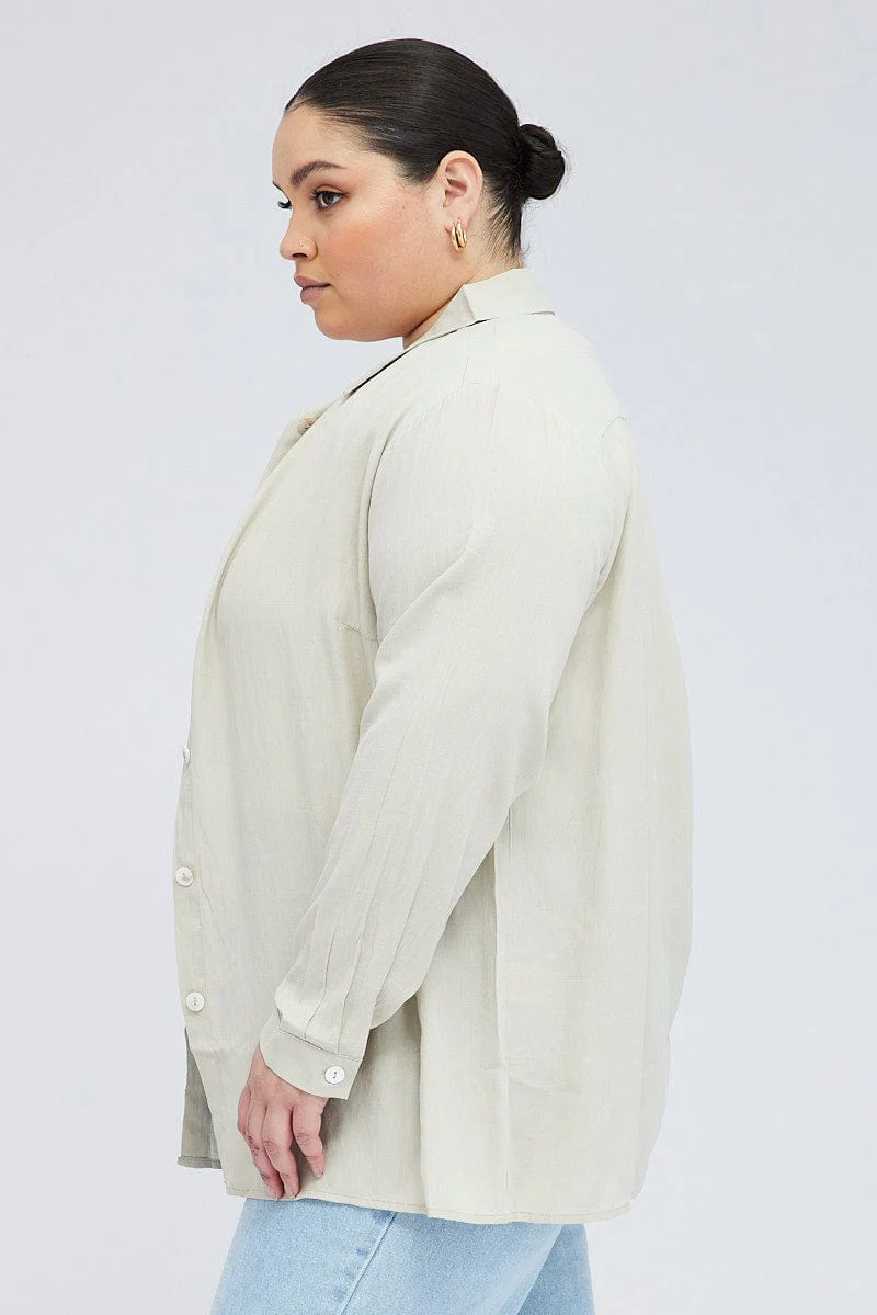 Beige Relaxed Shirt Long Sleeve - Image 4