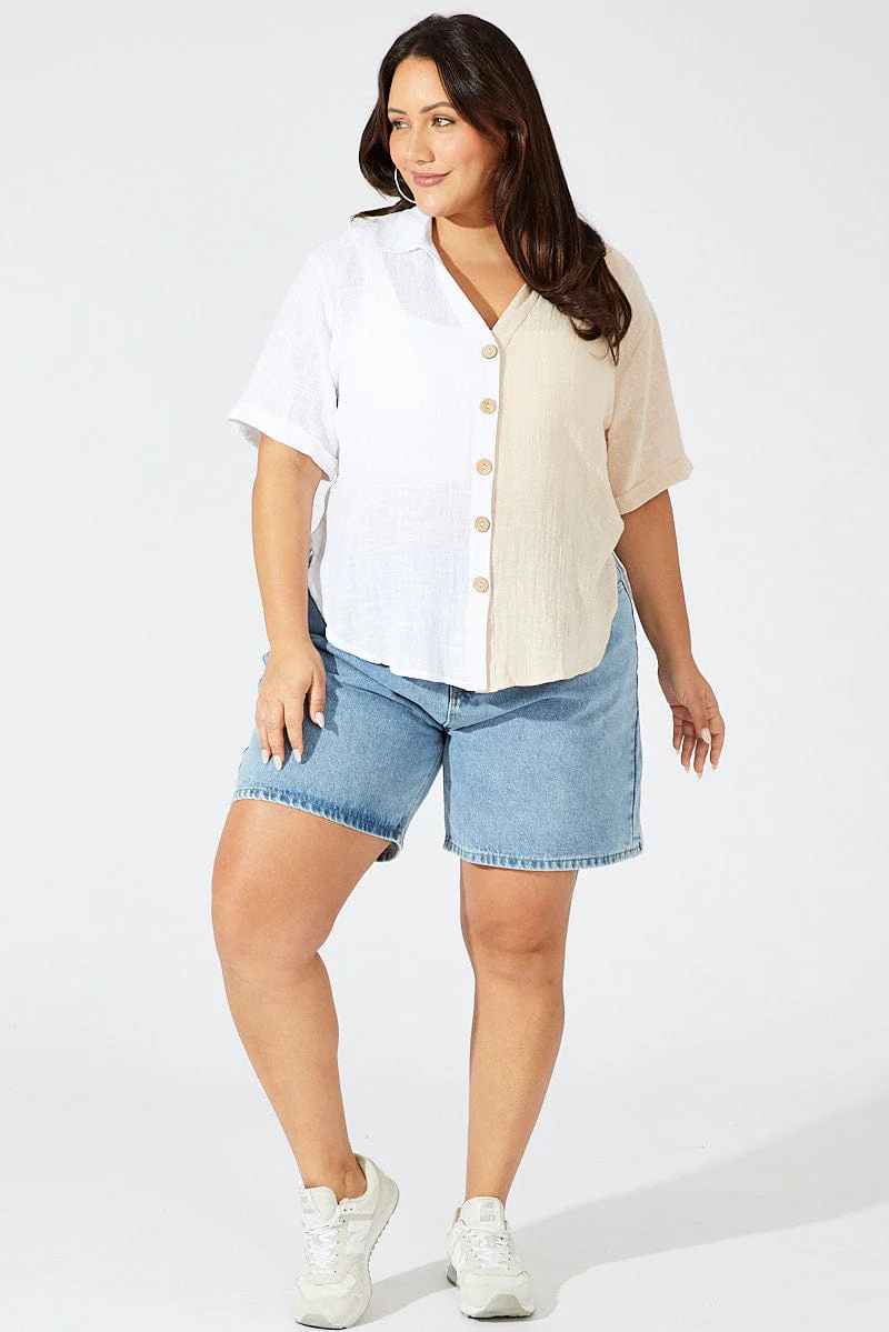 Beige Relaxed Shirt Short Sleeve - Image 3