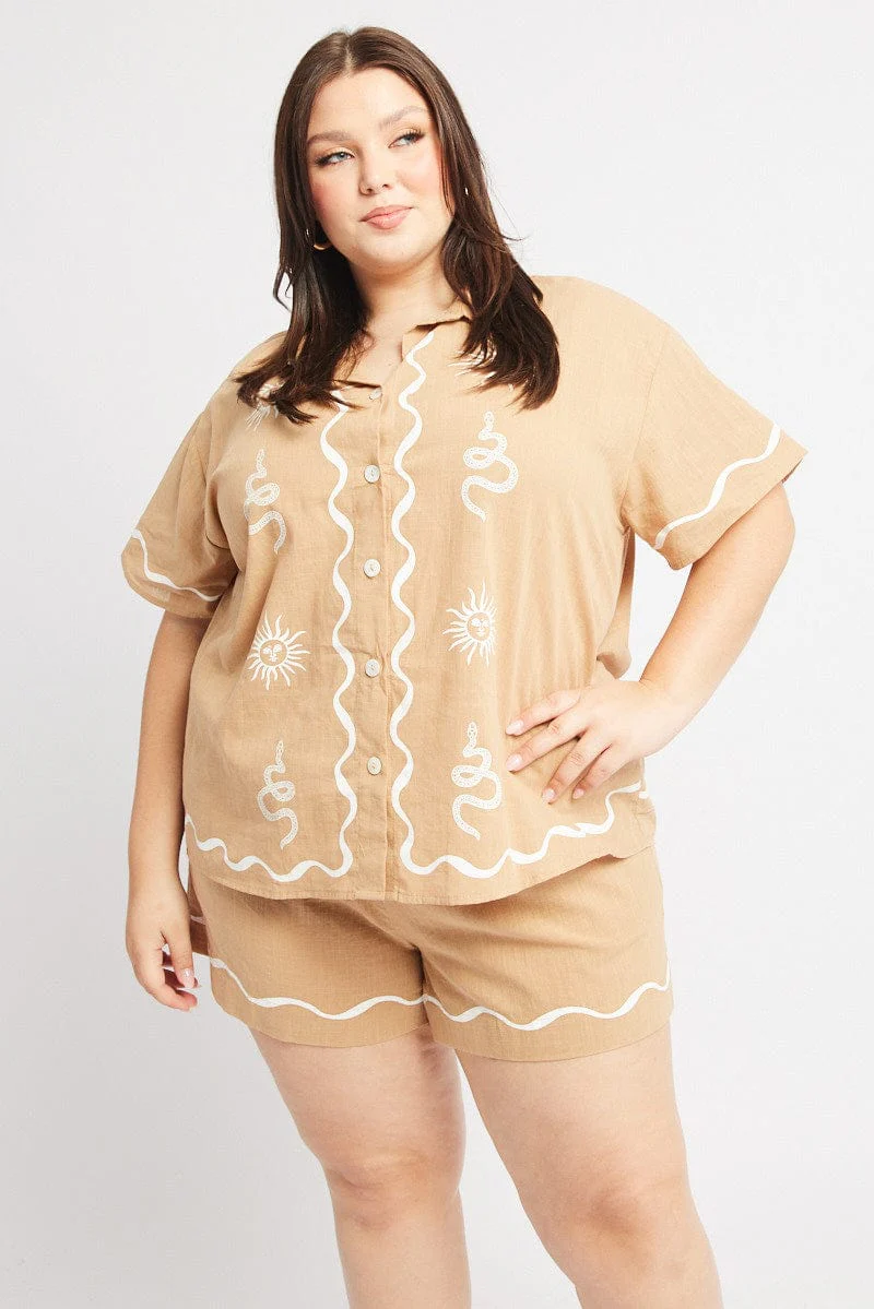 Beige Relaxed Shirt Short Sleeve - Image 3