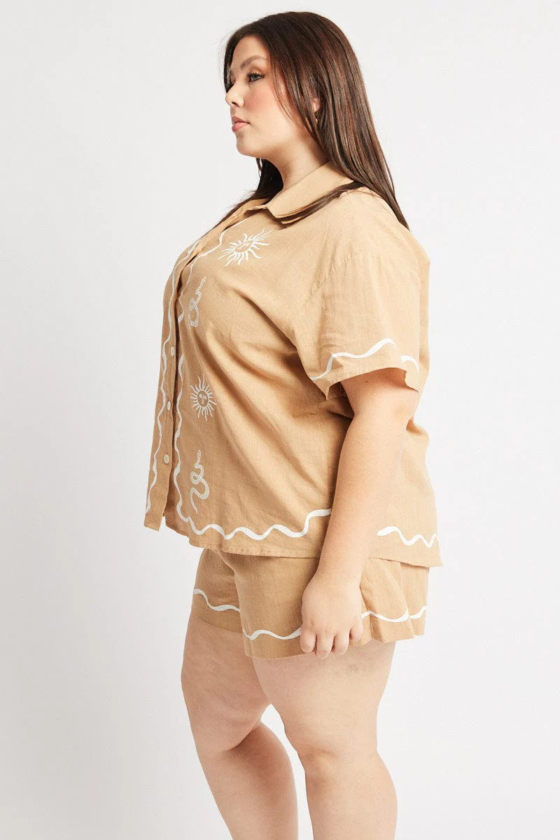 Beige Relaxed Shirt Short Sleeve - Image 4