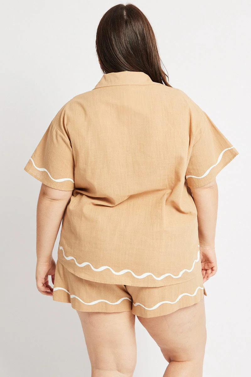 Beige Relaxed Shirt Short Sleeve - Image 5