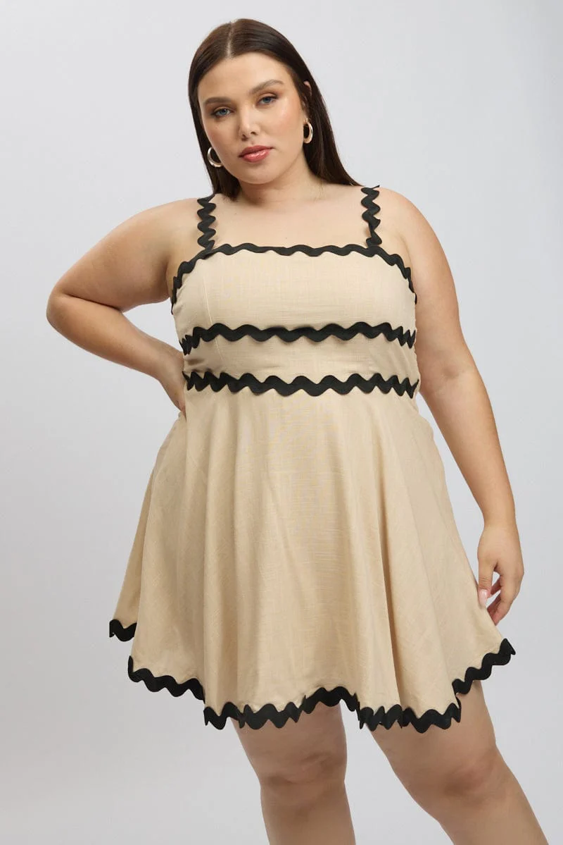 Beige Ric Rac Trim Mini Dress - Image 3