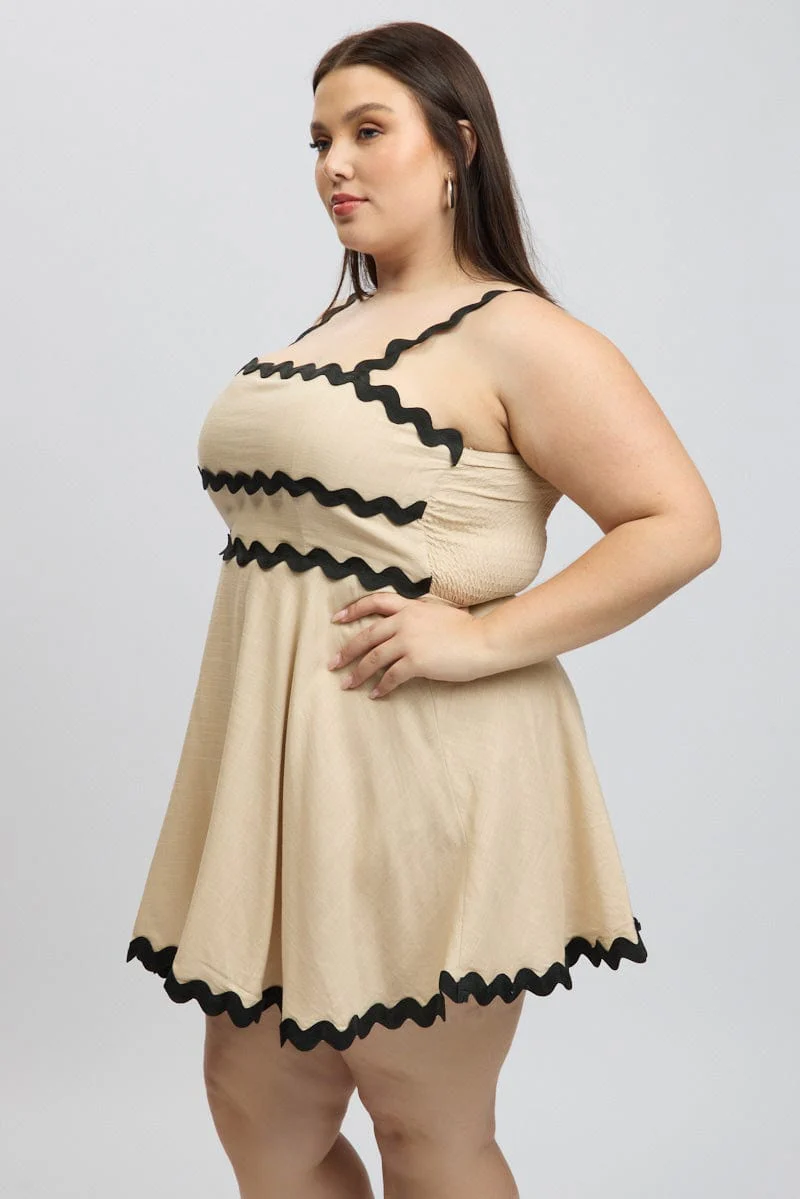 Beige Ric Rac Trim Mini Dress - Image 4