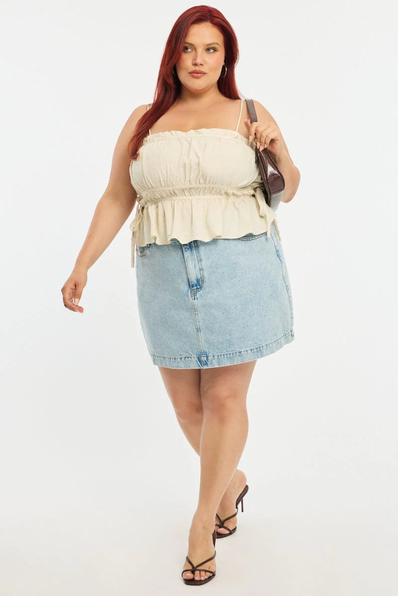 Beige Ruched Cami Top Linen Blend - Image 2
