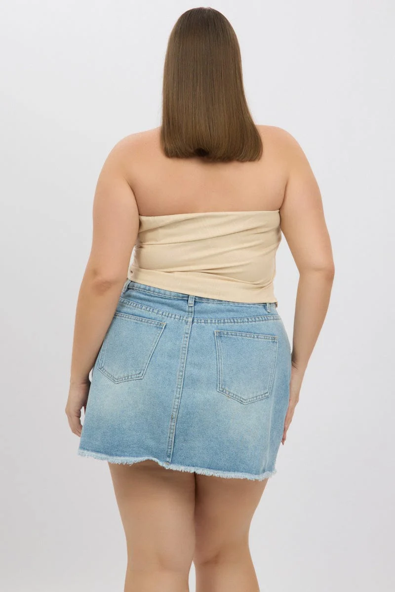 Beige Ruched Tube Top Strapless Linen Blend - Image 5