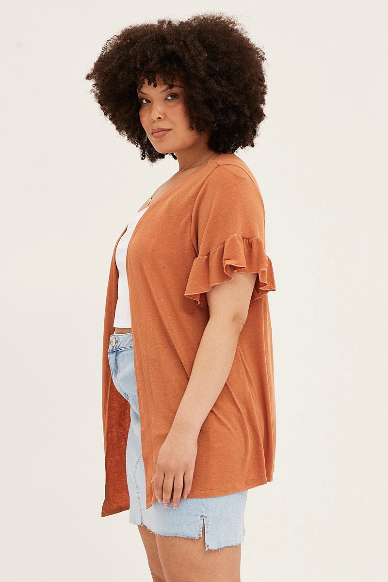 Beige Ruffle Sleeve Longline Cardigan - Image 4