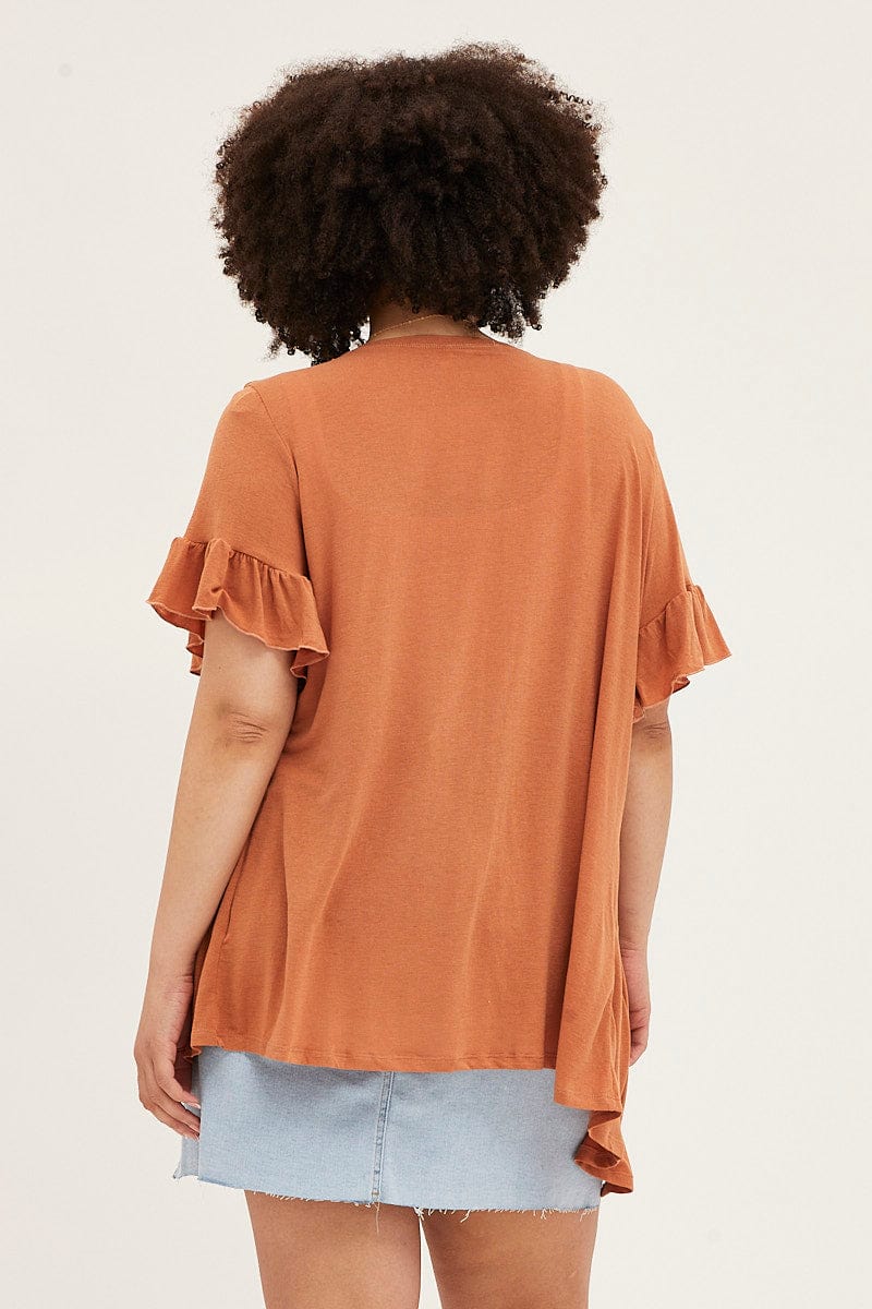 Beige Ruffle Sleeve Longline Cardigan - Image 5
