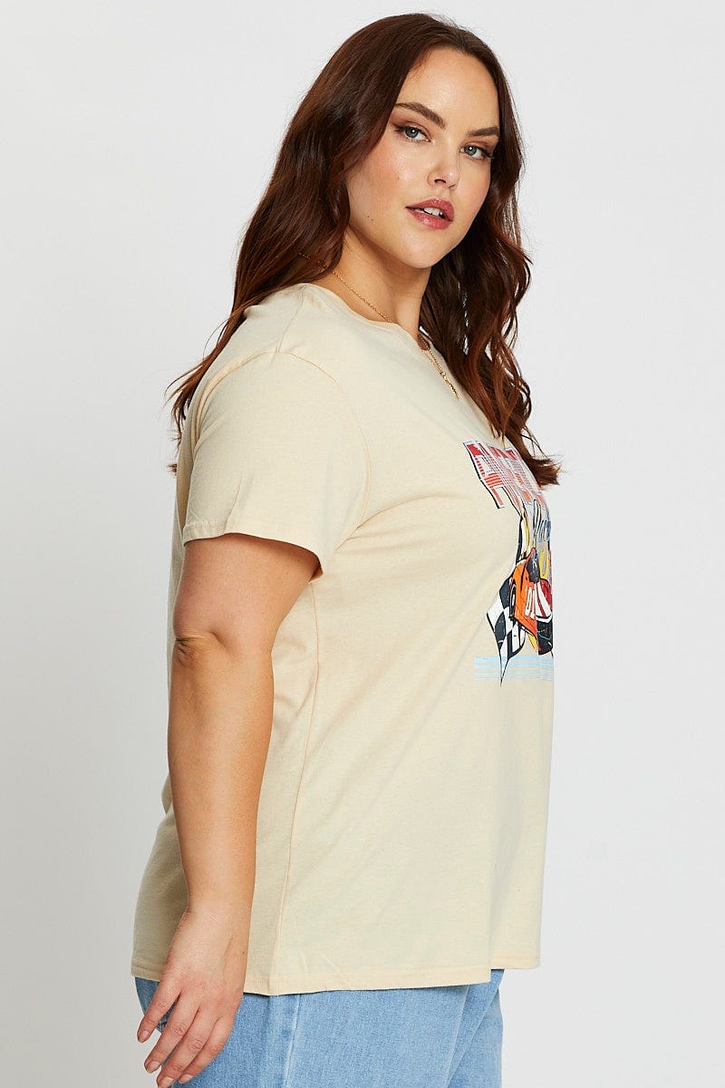 Beige Short Sleeve American Racing Regular Sand T-shirt - Image 4