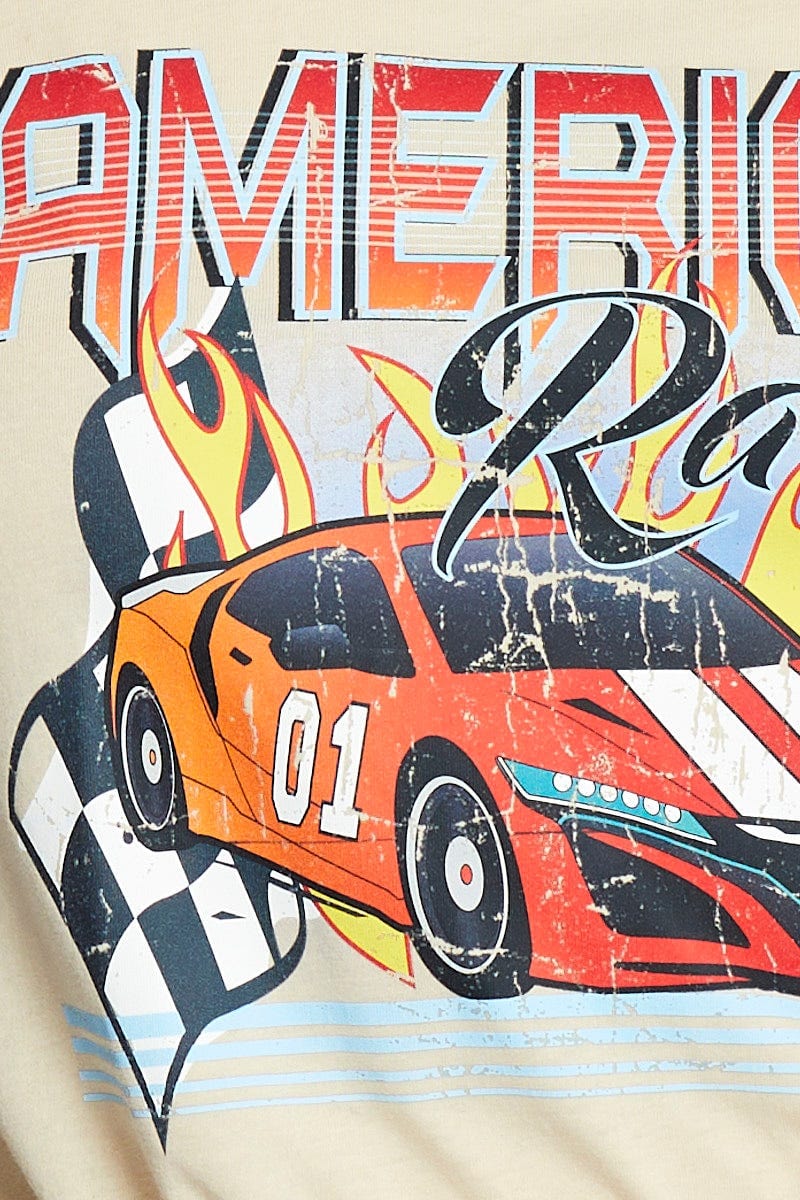 Beige Short Sleeve American Racing Regular Sand T-shirt - Image 6