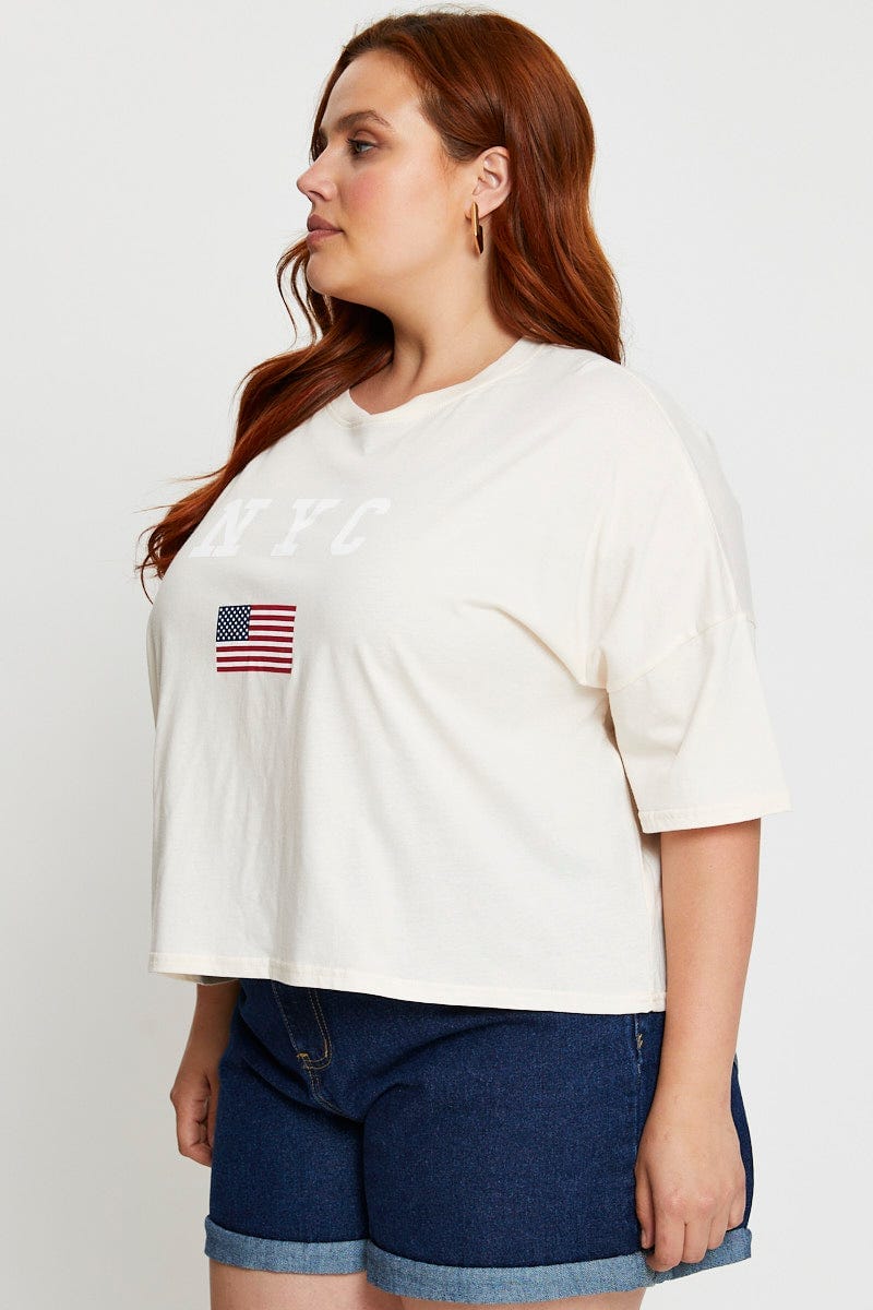 Beige Short Sleeve Crop Jersey Crew Neck - Image 4