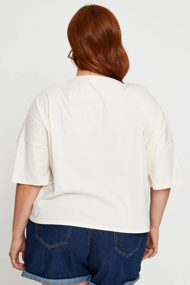 Beige Short Sleeve Crop Jersey Crew Neck - Image 5