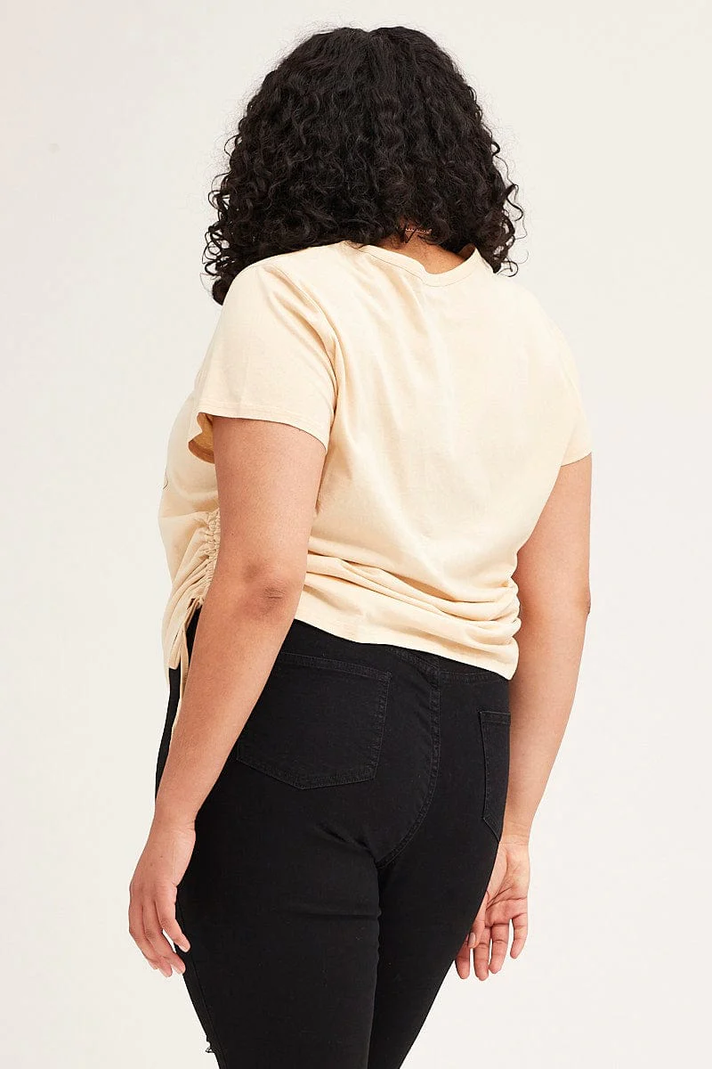Beige Short Sleeve Eagle Drawstring T-shirt - Image 5