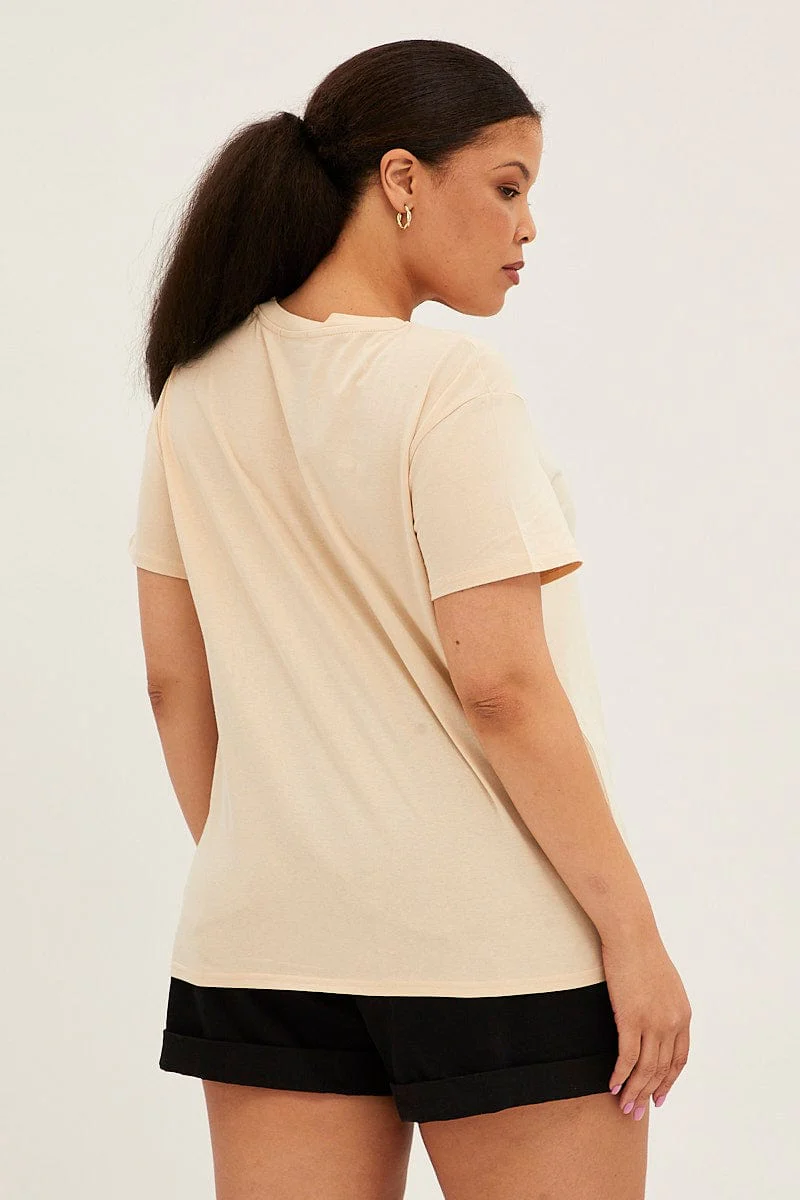 Beige Short Sleeve Holiday Regular T-shirt - Image 5