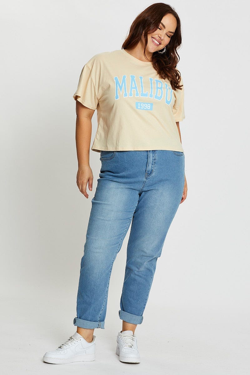 Beige Short Sleeve Malibu Semi Crop Sand T-shirt - Image 2